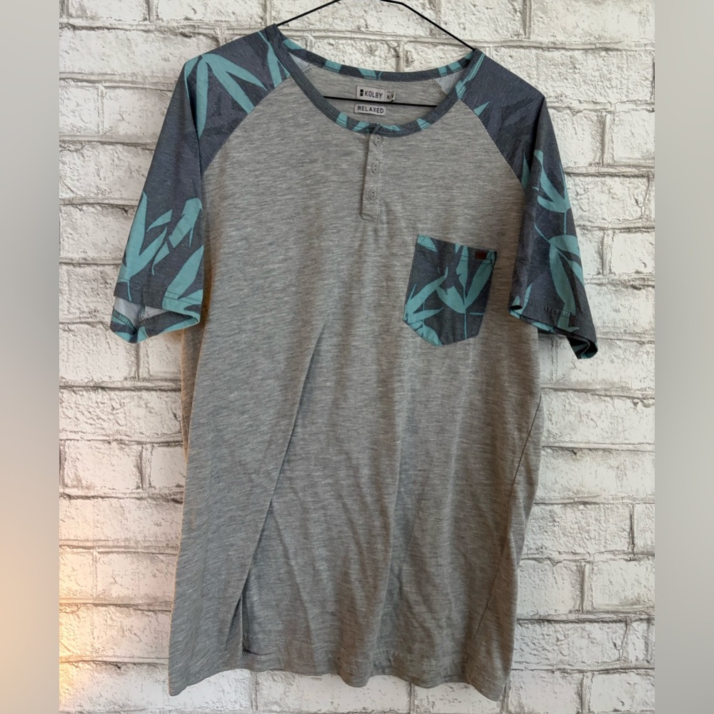 Kolby Men's Gray and Blue Raglan Shirt